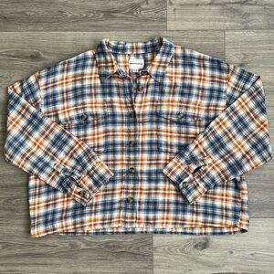 American Eagle Cropped Flannel Shirt Plaid XL Oversized Western Boho Outdoors